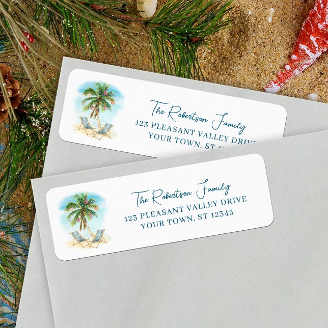 Tropical Christmas Palm Tree Return Address Label (Creator Uploaded)