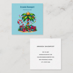 Tropical Christmas Palm Tree Square Business Card