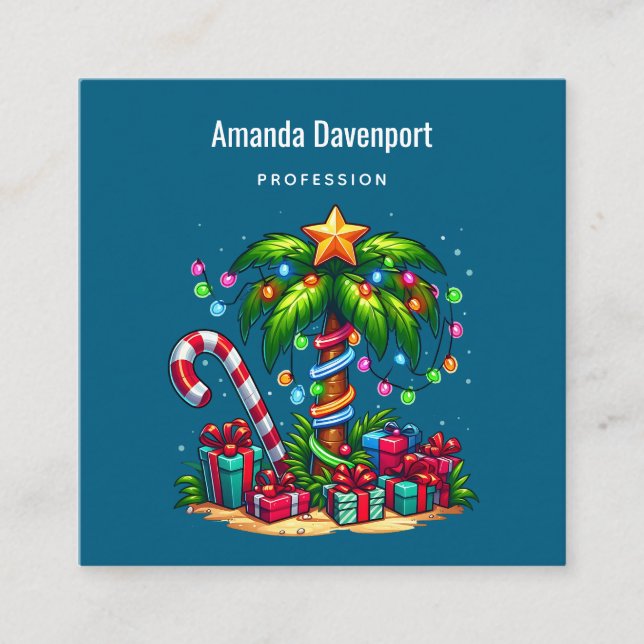 Tropical Christmas Palm Tree Square Business Card (Front)