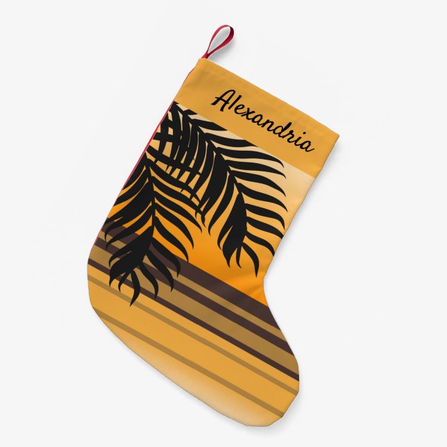 Tropical Christmas Palm Tree Sunset Beach House Small Christmas Stocking (Front (Hanging))