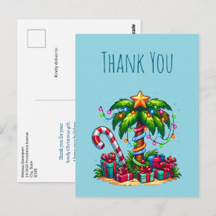 Tropical Christmas Palm Tree Thank You Postcard
