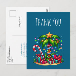 Tropical Christmas Palm Tree Thank You            Postcard
