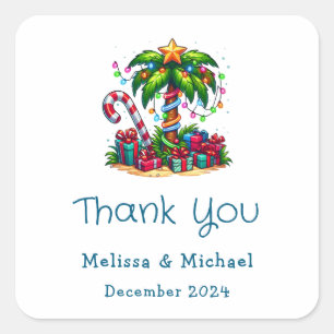 Tropical Christmas Palm Tree Thank You Square Sticker
