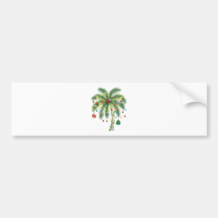 Tropical Christmas Palm Tree with Lights and Ornam Bumper Sticker