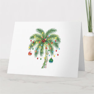 Tropical Christmas Palm Tree with Lights and Ornam Card