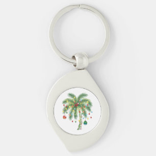Tropical Christmas Palm Tree with Lights and Ornam Key Ring