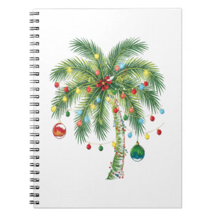 Tropical Christmas Palm Tree with Lights and Ornam Notebook
