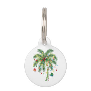 Tropical Christmas Palm Tree with Lights and Ornam Pet Tag