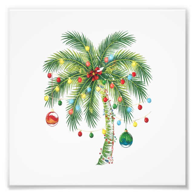 Tropical Christmas Palm Tree with Lights and Ornam Photo Print (Front)