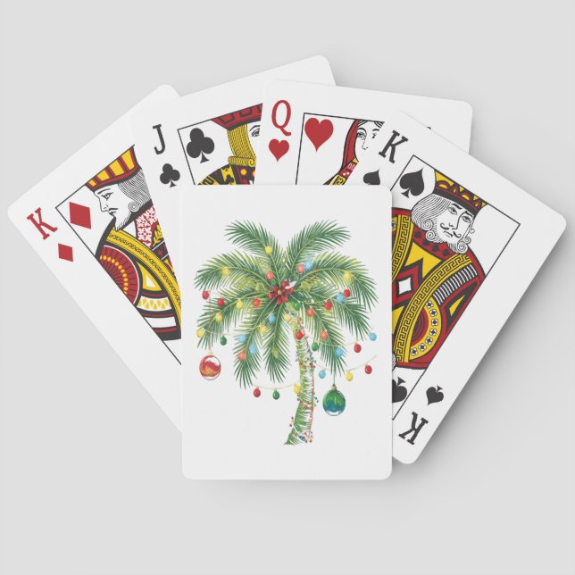 Tropical Christmas Palm Tree with Lights and Ornam Playing Cards (Back)