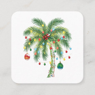 Tropical Christmas Palm Tree with Lights and Ornam Square Business Card