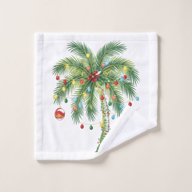 Tropical Christmas Palm Tree with Lights and Ornam Wash Cloth (Wash Cloth)
