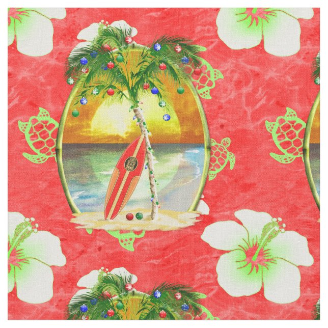 Tropical Christmas Palm Trees Fabric (Close Up)