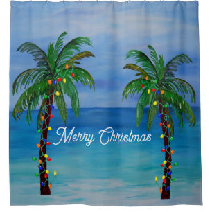 Tropical Christmas palm trees Holiday bathroom Shower Curtain