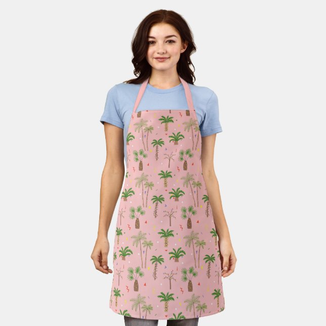 Tropical Christmas Palm Trees Pattern Apron (Worn)
