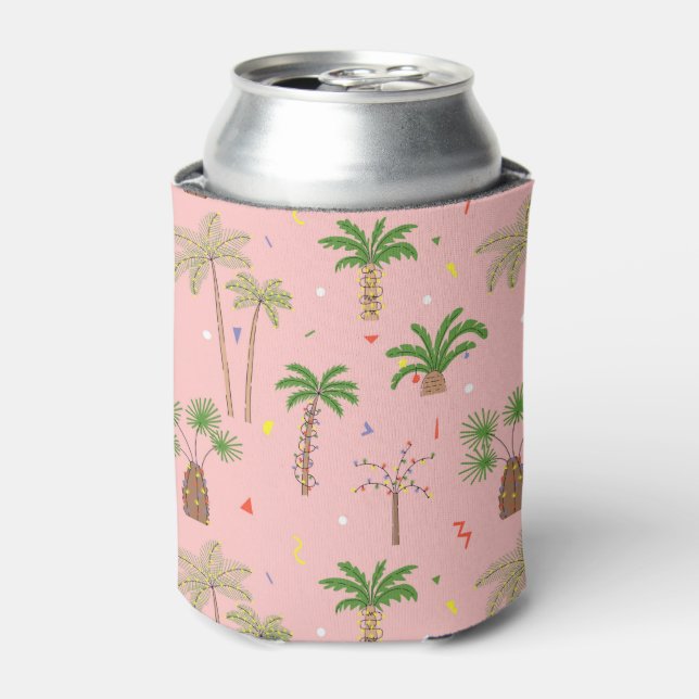 Tropical Christmas Palm Trees Pattern Can Cooler (Can Front)