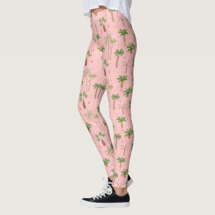 Tropical Christmas Palm Trees Pattern Leggings