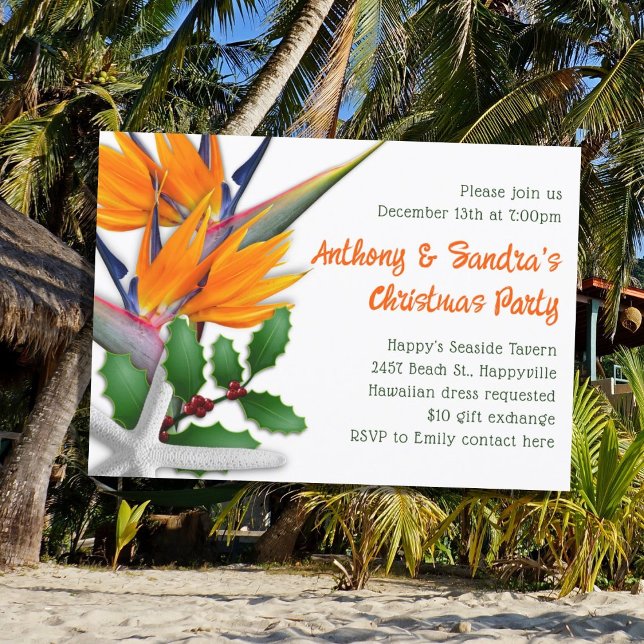 Tropical Christmas Party Bird of Paradise Flowers Invitation (Creator Uploaded)