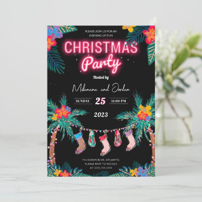 Tropical Christmas Party Invitation Card (Standing Front)