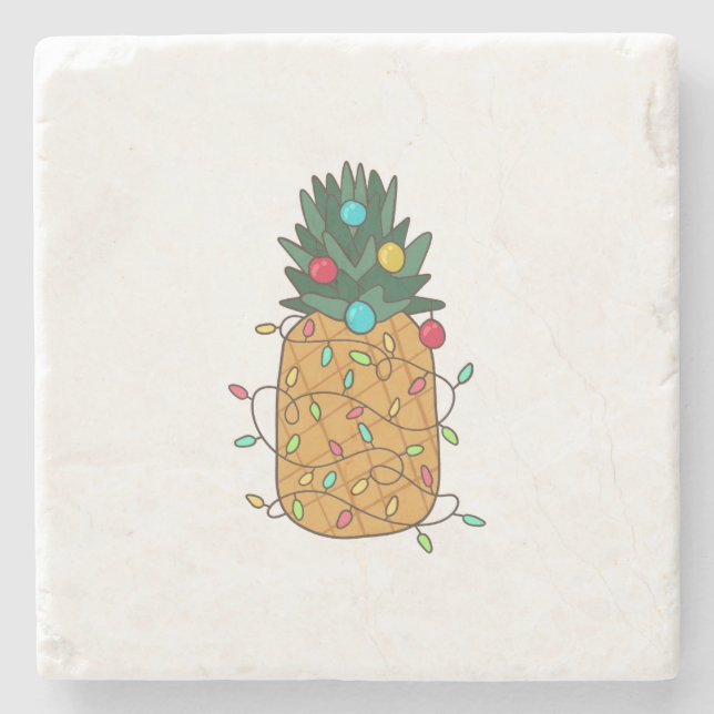 Tropical Christmas Pineapple Stone Coaster (Front)