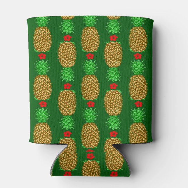 Tropical Christmas Pineapple Warm Xmas Holiday Gre Can Cooler (Back)