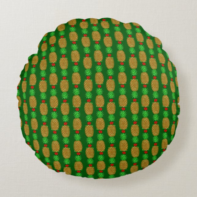 Tropical Christmas Pineapple Warm Xmas Holiday Gre Round Cushion (Front)