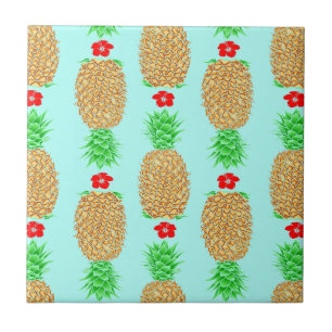 Tropical Christmas Pineapple Warm Xmas on Light Bl Ceramic Tile