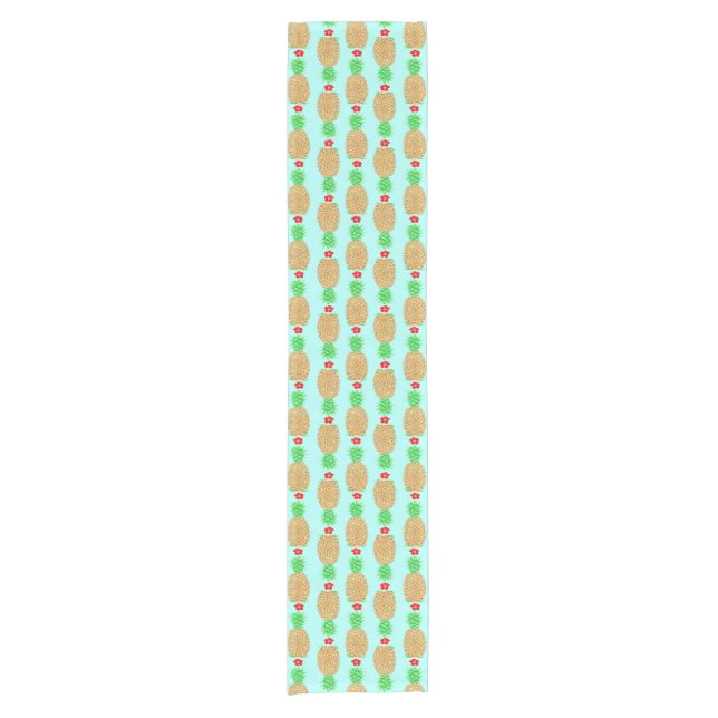 Tropical Christmas Pineapple Warm Xmas on Light Bl Short Table Runner (Front)