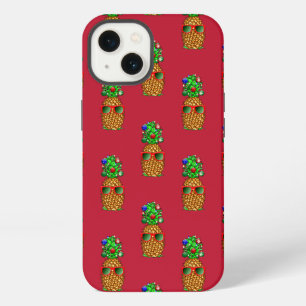 Tropical Christmas Pineapple Warm Xmas on Red iPhone 13 Case