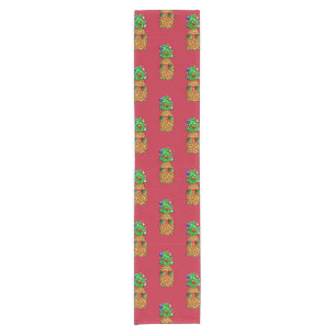 Tropical Christmas Pineapple Warm Xmas on Red Short Table Runner