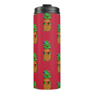 Tropical Christmas Pineapple Warm Xmas on Red Thermal Tumbler