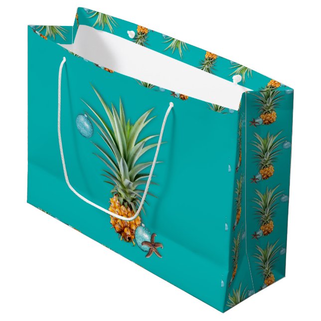 Tropical Christmas Pineapples Large Gift Bag (Front Angled)