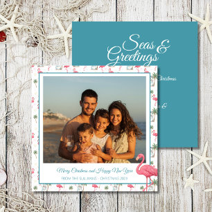 Tropical Christmas Pink Flamingo Family Photo Holiday Card