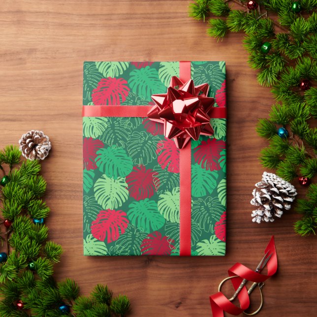 Tropical Christmas Red Green Palm Leaves Wrapping Paper (Holiday Gift)