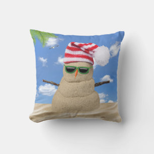 Tropical Christmas Sand Snowman Cushion