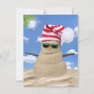 Tropical Christmas Sand Snowman Postcard