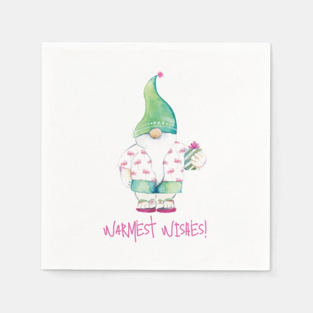 Tropical Christmas Santa Watercolor Napkin (Front)
