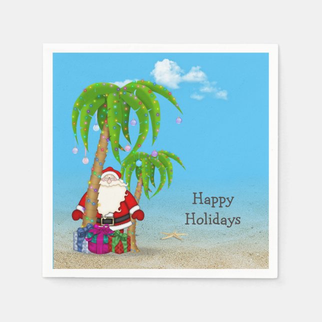 tropical Christmas Santa with palm trees Napkin (Front)