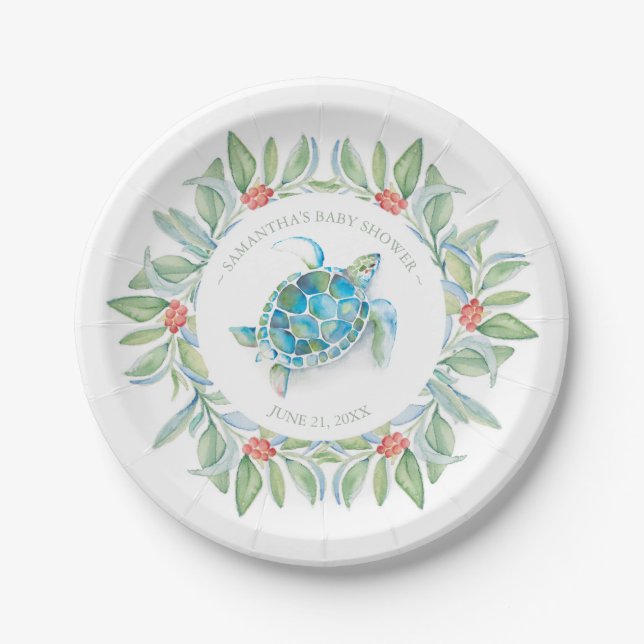 Tropical Christmas Sea Turtle Baby Shower Paper Plate (Front)