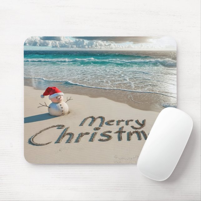 Tropical Christmas Snowman On a Beach Mouse Pad (With Mouse)