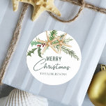 Tropical Christmas Starfish Beach Classic Round Sticker<br><div class="desc">Use these tropical beach themed Christmas stickers to add the finishing touch to your coastal holiday mail,  featuring a watercolor starfish decorated with holly leaves,  berries,  and pine sprigs,  and trendy modern handwriting script with Merry Christmas.</div>
