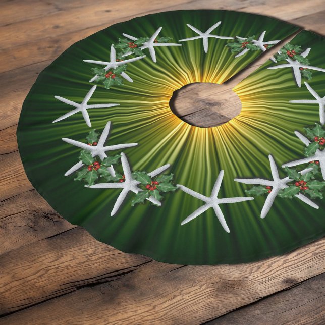 Tropical Christmas Starfish Green Starburst Brushed Polyester Tree Skirt (Creator Uploaded)