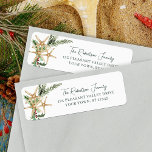 Tropical Christmas Starfish Return Address Return Address Label<br><div class="desc">These tropical beach Christmas return address labels feature 3 starfish decorated with watercolor holly leaves,  berries,  and pine sprigs,  with modern stylish script font for the name.</div>