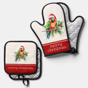 Tropical Christmas Theme Thank You Retro Text Oven Mitt & Pot Holder Set