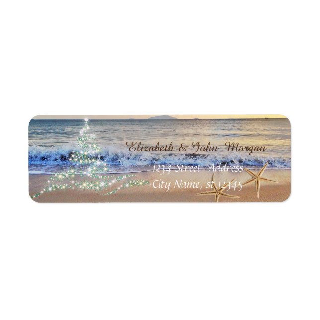 Tropical,Christmas Tree,Beach,Starfish  Holiday Return Address Label (Front)