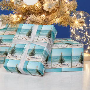 Tropical Christmas Tree On a Beach Wrapping Paper