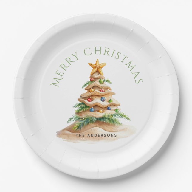 Tropical Christmas Tree  Paper Plate (Front)