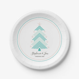 Tropical Christmas Tree Pink Starfish Paper Plate