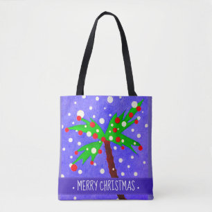 Tropical Christmas tree snow dots Merry Christmas Tote Bag