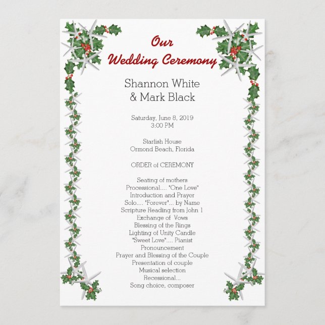 Tropical Christmas Wedding Program Starfish Holly (Front)